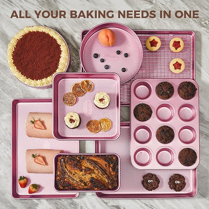 HONGBAKE 9-Piece Baking Pans Set Nonstick, Stackable Non Toxic Bakeware Sets - Image 4