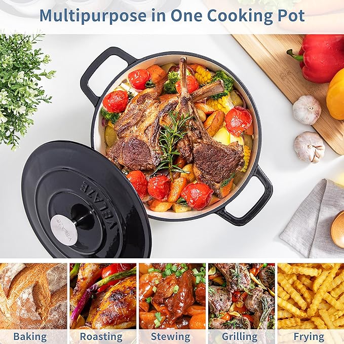Velaze 6 QT Enameled Cast Iron Dutch Oven, Dual Handles Dutch Oven Pot - Image 3