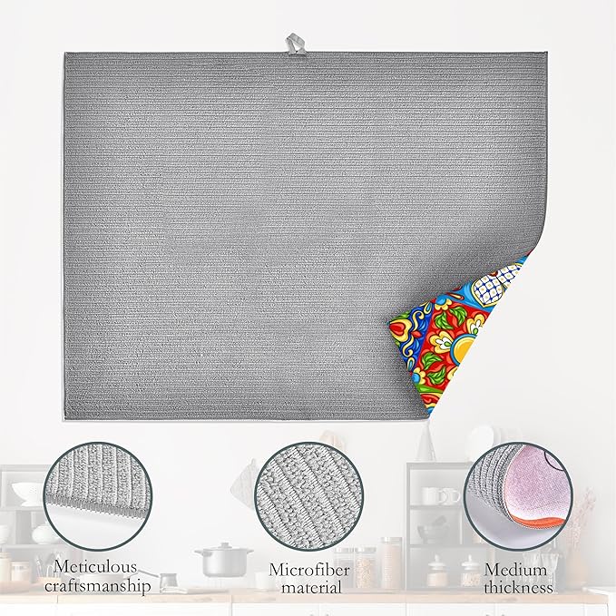 Mexican Tile Dish Drying Mat, Boho Tradicion Drying Rack Pad Countertop Dishes - Image 4