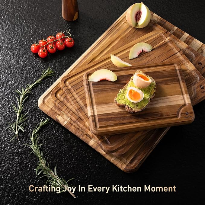 4 Pack Teak Wood Cutting Board Set - Image 9
