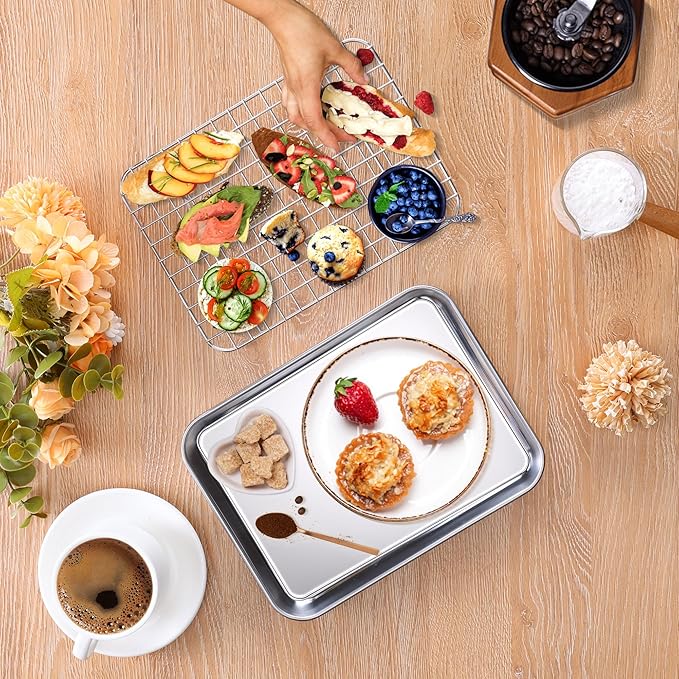 Homikit Toaster Oven Pan with Rack Set, 9 x 7 Inch Stainless Steel Small Cookie - Image 8