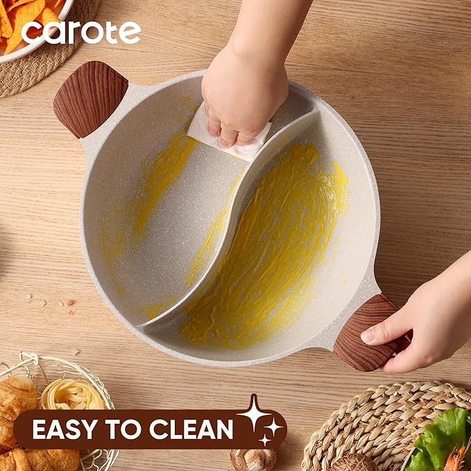 CAROTE Hot Pot with Divider Double Flavor Divided Stockpot with Glass Lid - Image 4