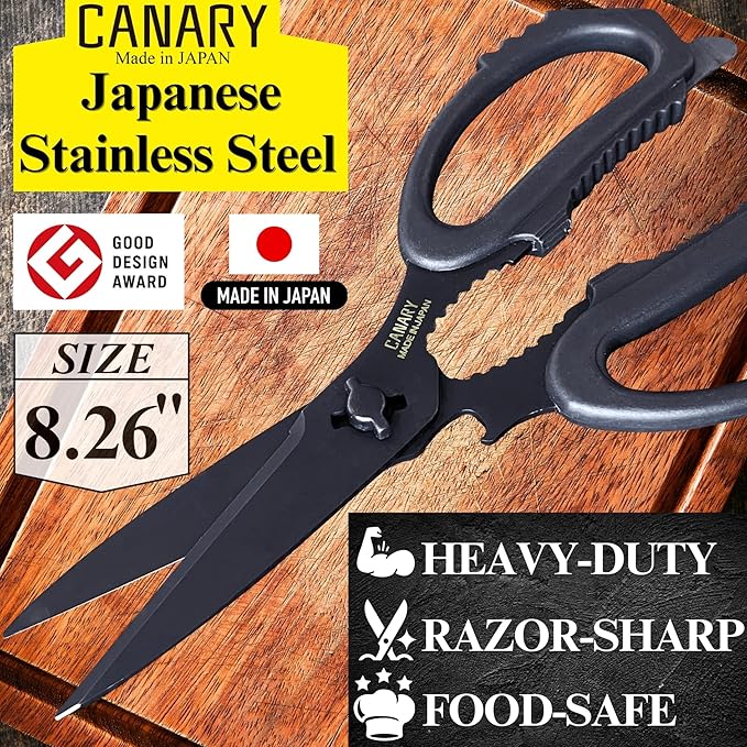 CANARY Japanese Kitchen Scissors All Purpose Heavy Duty 8.2" Matte Black - Image 2