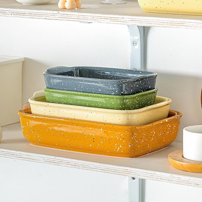 Ceramic Bakeware Dish Set of 3, Rectangular Baking Casserole - Image 7