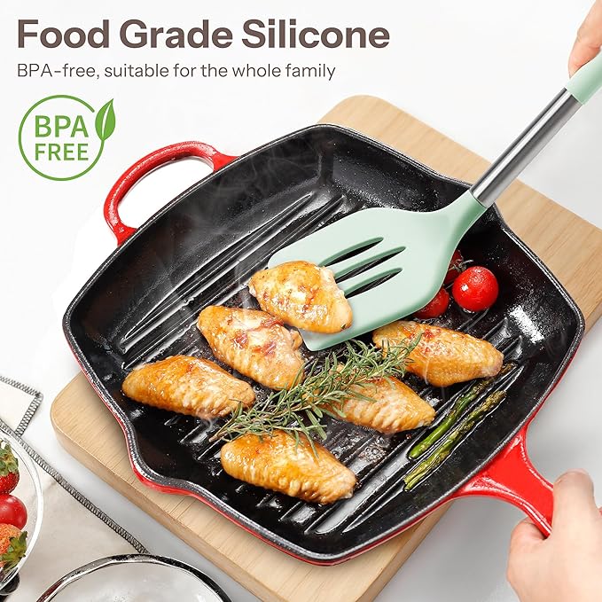 NCUE Silicone Cooking Utensils Set, Food Grade Silicone and Stainless Steel - Image 3
