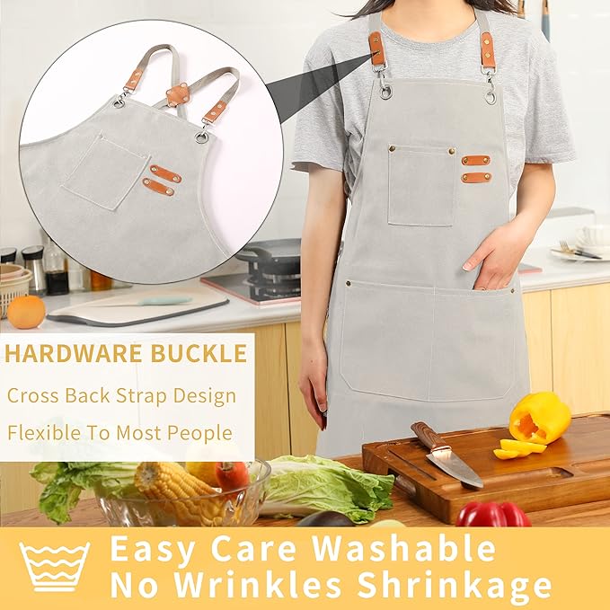 Tosewever Canvas Cross Back Chef Cotton Aprons - Image 5