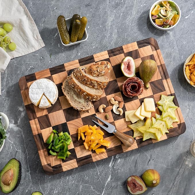 Checkered Cutting Boards for Kitchen, Acacia Wooden Chopping Board - Image 5