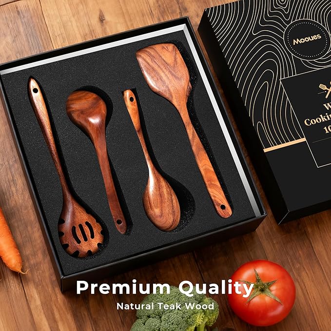 Mooues Wooden Spoons for Cooking, Wooden Utensils for Cooking Natural Teak - Image 3