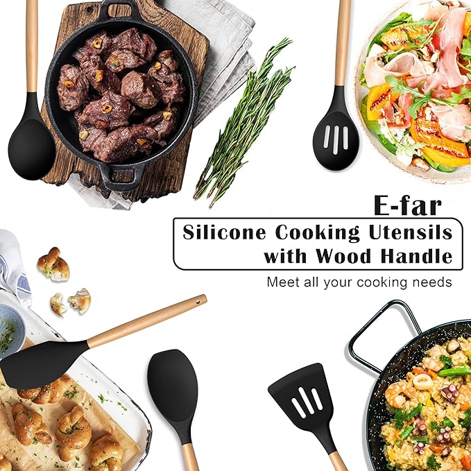 E-far Silicone Cooking Utensils Set, 5-Piece Black Kitchen Utensils Set - Image 6