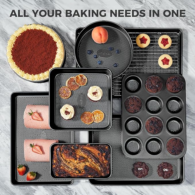 HONGBAKE 9-Piece Baking Pans Set Nonstick, Stackable Non Toxic Bakeware Sets - Image 4