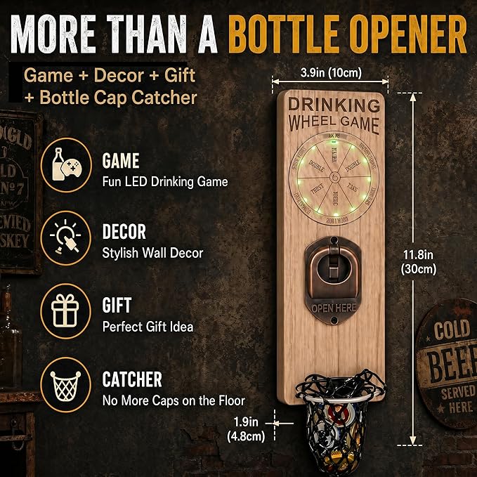 Magnetic Bottle Openers with Catcher, Wall Mounted Wooden Beer Bottle Opener - Image 7