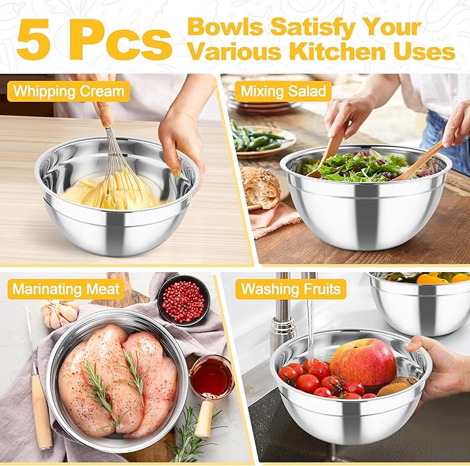TeamFar Mixing Bowls, Stainless Steel Salad Serving Bowl - Image 7