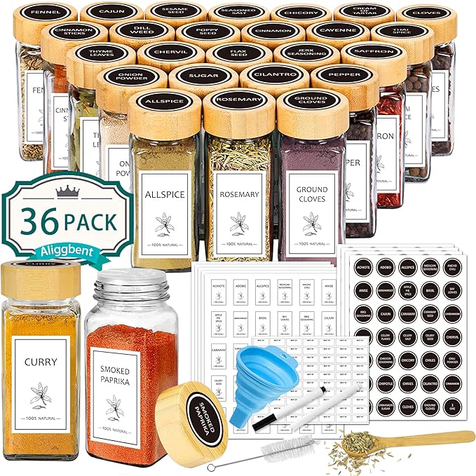 Aliggbent Spice Jars with Lable, Spice Containers Bottles, Glass Seasoning Jars by AliggbentGoodChoice