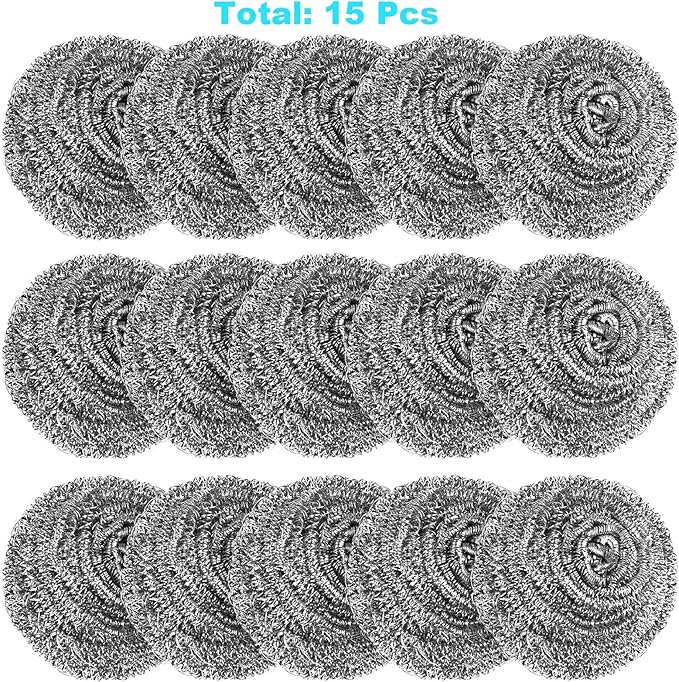 15 Pack Steel Wool Scrubber, Metal Kitchen Scrubbing Sponges, Dishwashing - Image 2