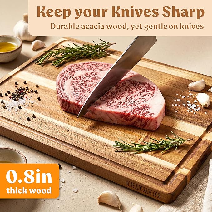 Acacia Wood XL Cutting Board for Kitchen, Large Cutting Board 17.1 × 12.8 - Image 4