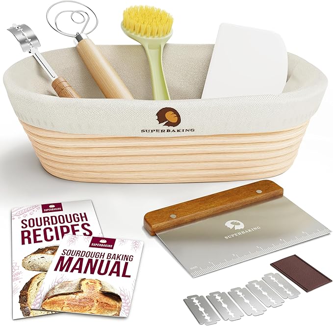 Superbaking 10" Oval Banneton Bread Proofing Basket – Sourdough Starter Kit by Superbaking