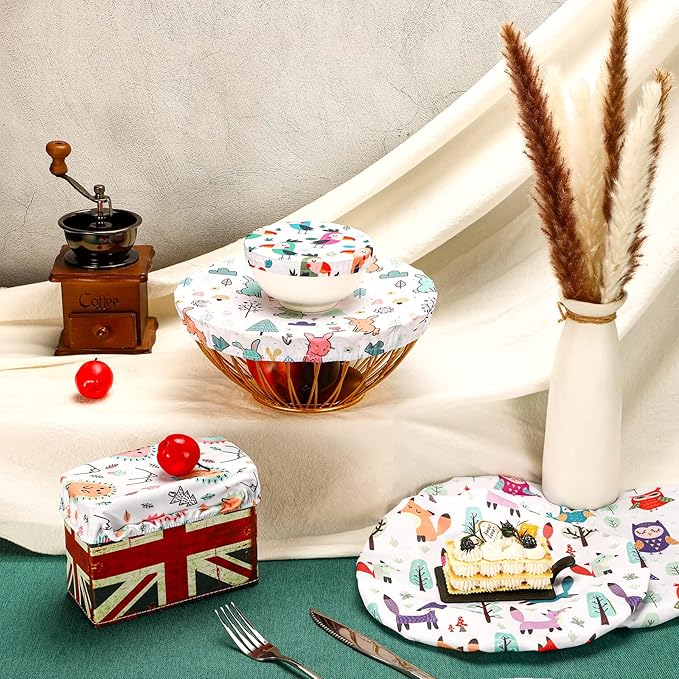 Patelai 10 Pcs Bowl Covers Reusable in 5 Size Stretch Cloth Fabric Elastic Food - Image 6