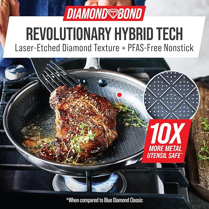 Blue Diamond Hybrid Nonstick Stainless Steel 10” Frying Pan, PFAS-Free Ceramic - Image 2