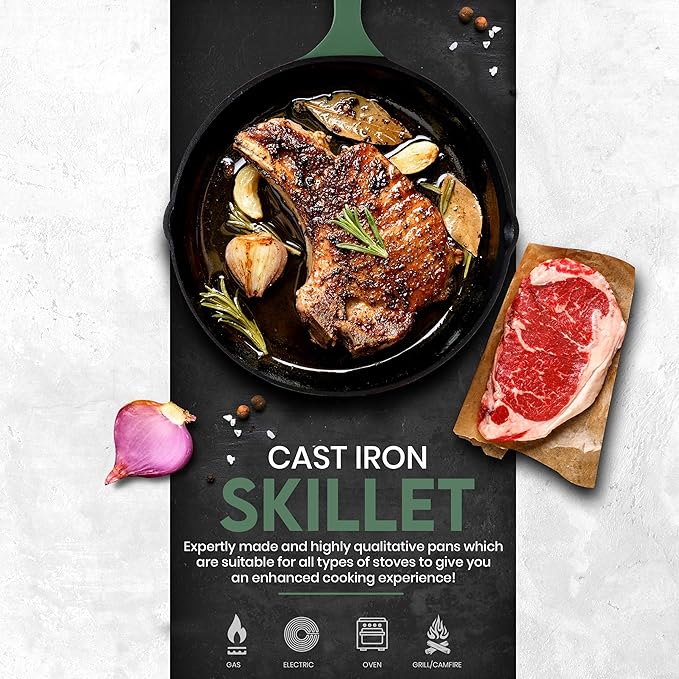 Utopia Kitchen Cast iron Skillets 3 Piece Set, Chefs Pan, Pre Seasoned Cast - Image 5