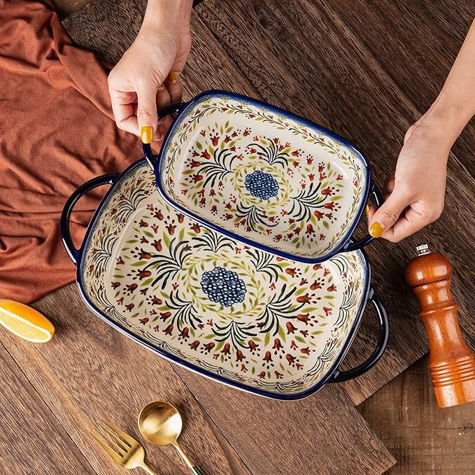 Baking Dish Ceramic Baking Pan Blue Casserole Dish Rectangular Baking Set 2pcs - Image 5