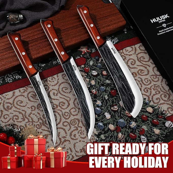 Huusk Butcher Knife Set for Meat Cutting, Hand-forged Kitchen Knive Set - Image 2