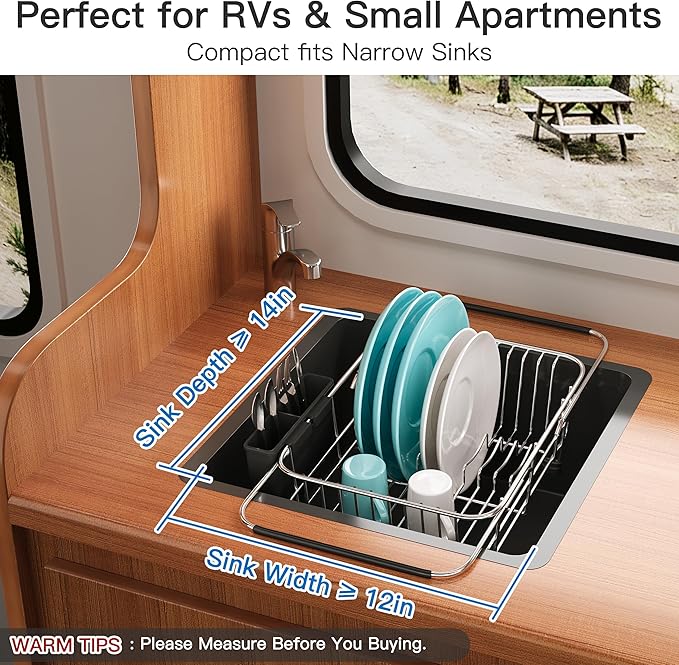 Apartment RV Small Dish Drainer Drying Rack Over The Sink In Stainless Steel - Image 3