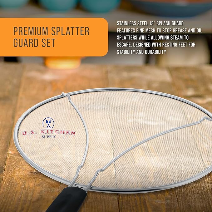 U.S. Kitchen Supply Stainless Steel Splatter Guard 13" Fine Mesh Cover - Image 3