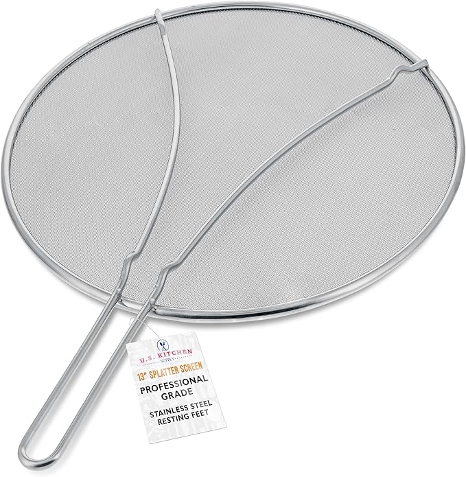 U.S. Kitchen Supply Stainless Steel Splatter Guard 13" Fine Mesh Cover by USKitchenSupply