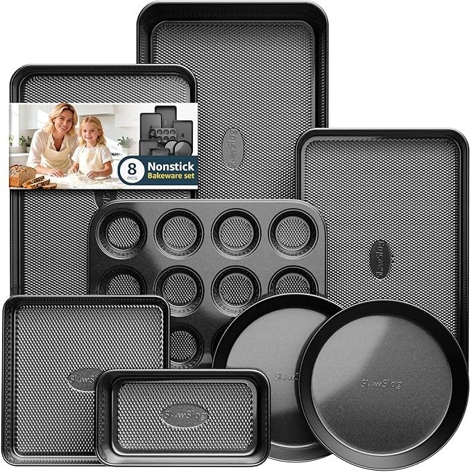 Nonstick Baking Pans Set, 8-Piece Stackable Bakeware Sets, Non-Toxic Oven Pan by SlowSLog