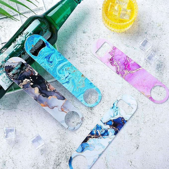 4 Pcs Flat Bottle Opener Heavy Duty Stainless Steel Bottle Opener Beer Flask - Image 7