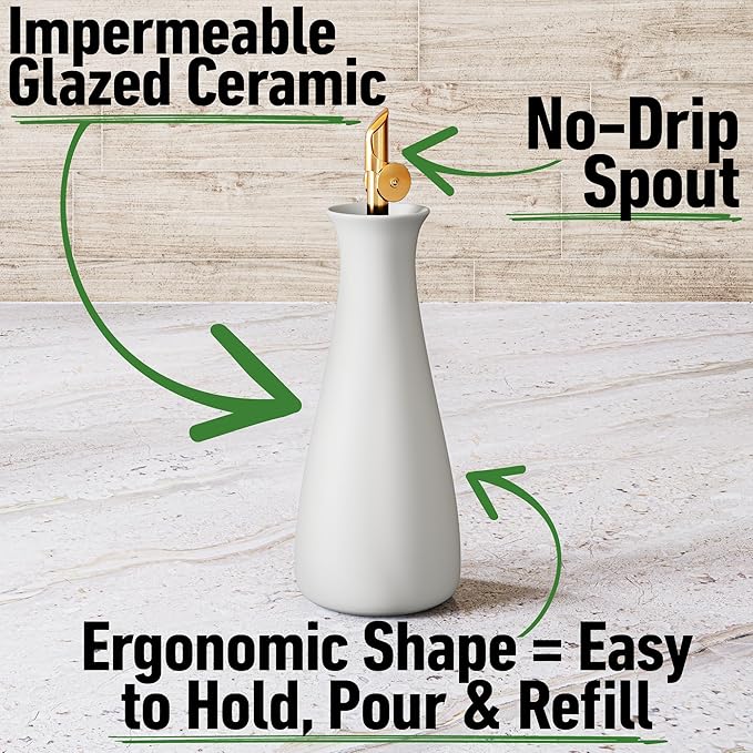 Ceramic Olive Oil Dispenser - 530 ML Capacity Matte White Ceramic Oil Dispenser - Image 2