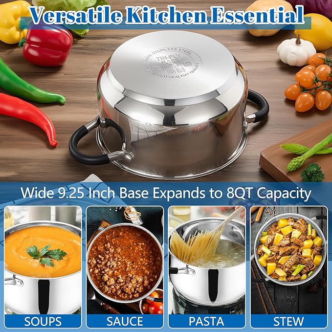 E-far Stainless Steel Stock Pot, 8 Quart Large Cooking Pot - Image 4