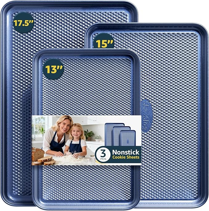 3Pcs Nonstick Baking Sheet, Baking Sheet Pan Set, Jelly Roll Pans, Cookies Sheet by SlowSLog