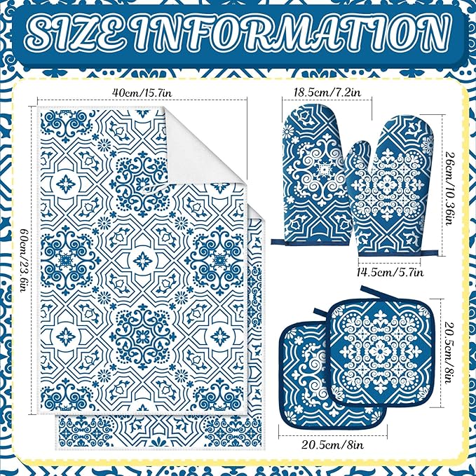 Jingmore 6 Pcs Kitchen Decor Set Accessory Farmhouse Kitchen Towels Pot Holders - Image 3
