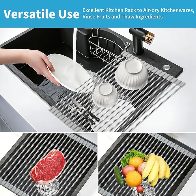 Expandable Roll-UP Dish Drying Rack-Large 304 Stainless Steel Dish Drainer Over - Image 4