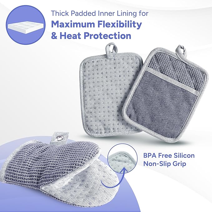 Casa Platino Mini Oven Mitts Set, 8-Piece – 500°F Heat Resistant Silicone Oven - Image 3