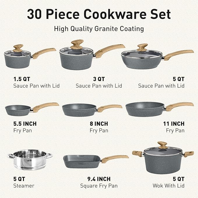 DishDelight Induction Pots and Pans Set Non Stick, 30 Piece Nonstick Kitchen - Image 6