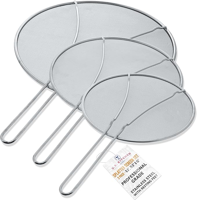 U.S. Kitchen Supply Set of 3 Stainless Steel Splatter Screen by USKitchenSupply