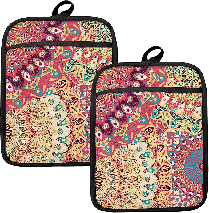 Colorful Abstract Mandala Floral Pot Holders by HUGANE