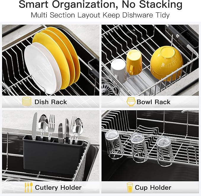 JASIWAY Dish Drying Rack in Sink, Expandable Stainless Steel Dish Drainers - Image 7
