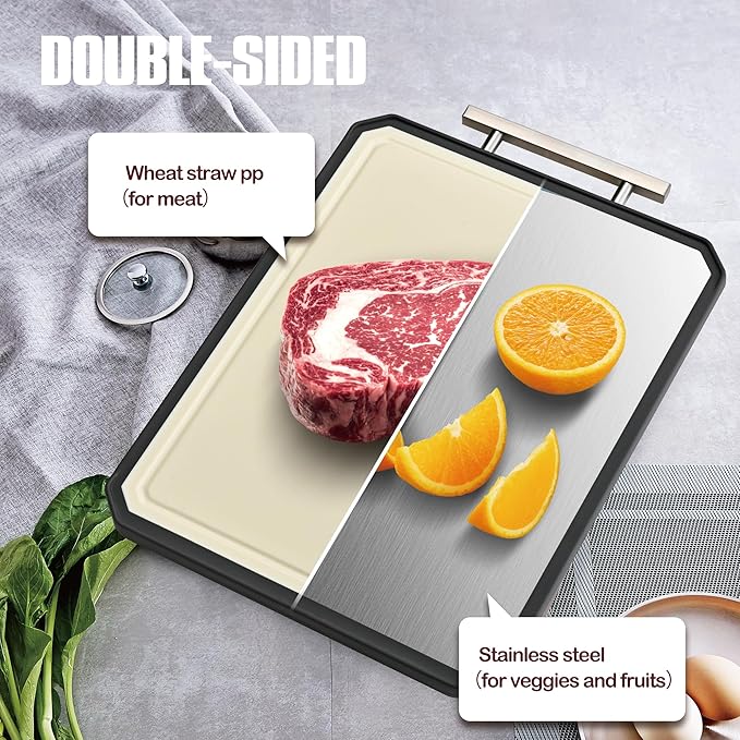 SNOWCLAD Stainless Steel Cutting Board, Double Sided Steel Cutting Board Set - Image 4