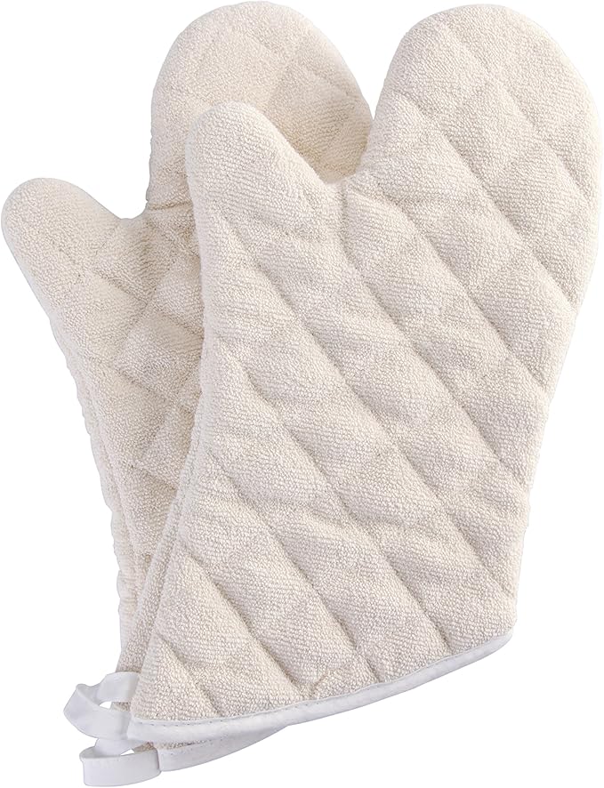 Terry Cloth Oven Mitts Heat Resistant to 482° F 15 Inch 100% Cotton Set of 2 by ARCLIBER