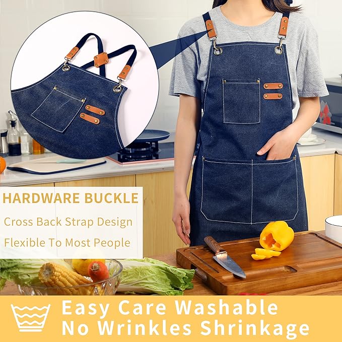 Tosewever Canvas Cross Back Chef Cotton Aprons - Image 2