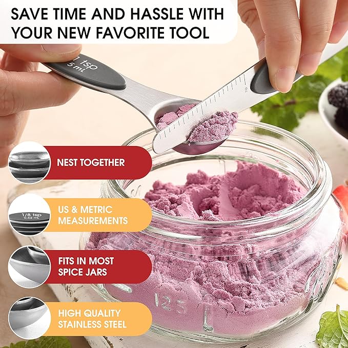 Spring Chef Stainless Steel Magnetic Measuring Spoons Set of 8 - Image 5