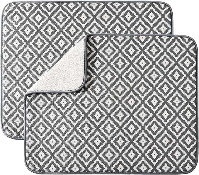 Dish Drying Mat for Kitchen 2 Pack, Ultra Absorbent Microfiber Dishes Drainer by SUBEKYU