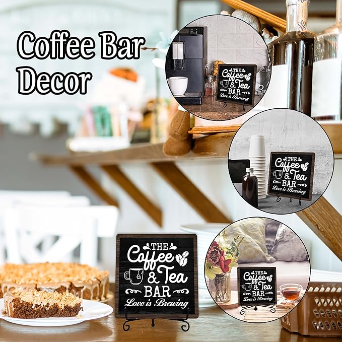Coffee Bar Sign, Love is Brewing Farmhouse Tabletop Decor, Coffee and Tea Lover - Image 3