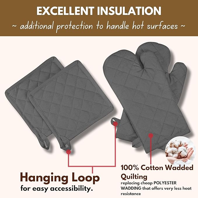 Native Fab Farmhouse Oven Mitts and Pot Holders Set of 4, Heat Resistant - Image 4