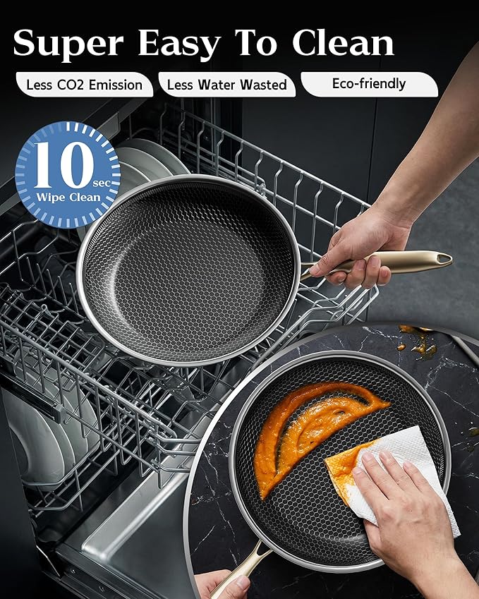 Nonstick Frying Pan with Lid 10-Inch, Durable Stainless Steel Skillet, - Image 7