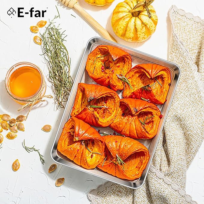 E-far 3 Pack Toaster Oven Trays, 9.4”x7.3” Stainless Steel Small Baking Cookie - Image 7