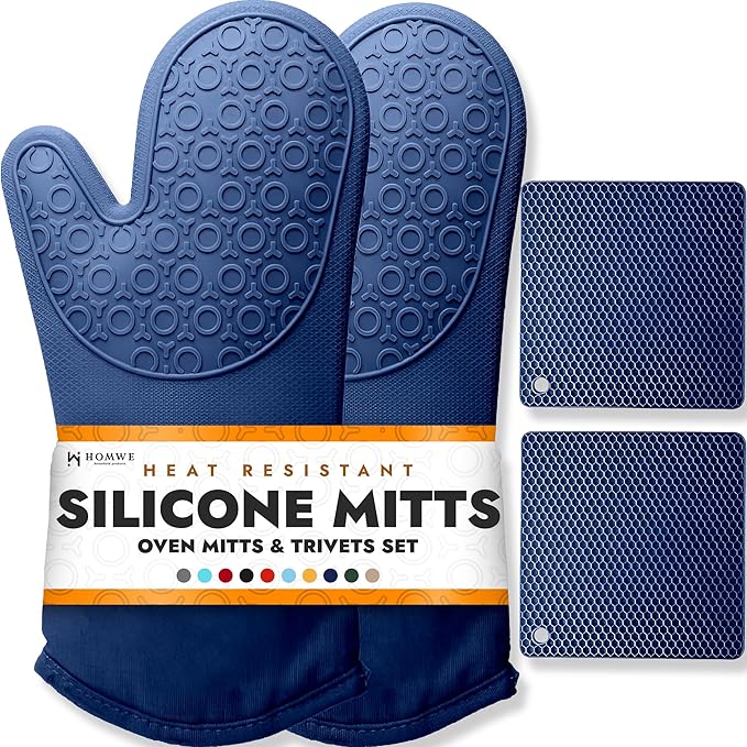 BPA-Free Soft Silicone 4 Piece Oven Mitts & Trivets Set by HOMWE